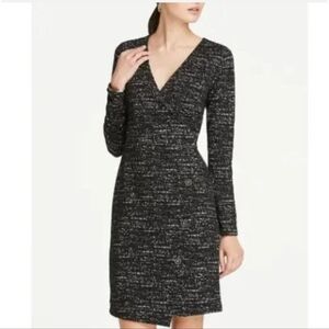 Ann Taylor Faux Wrap Sheath Dress Button Black White Mottled Mini Dress